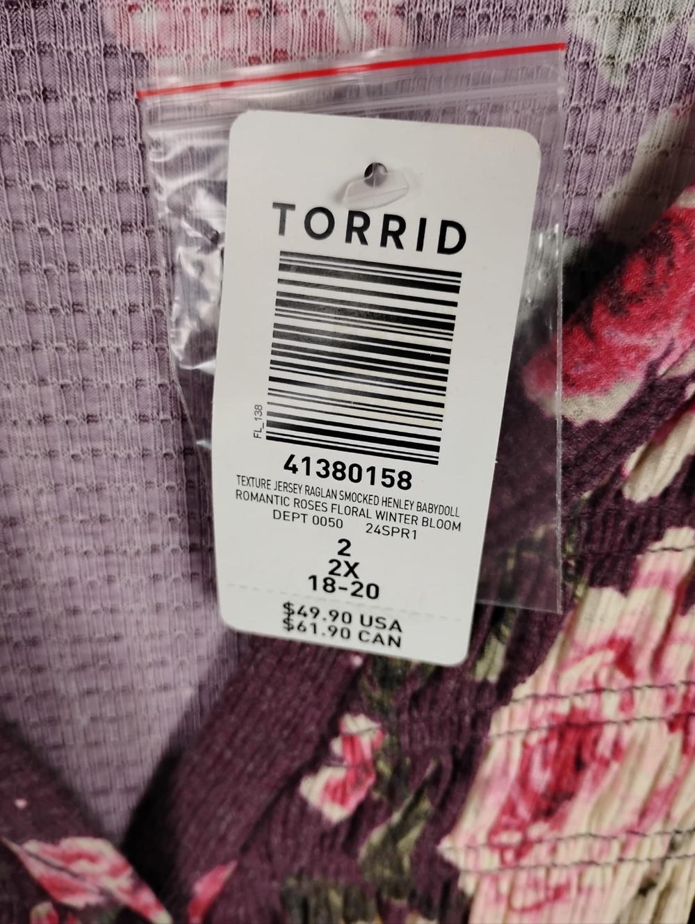 New Torrid Smocked Henley Babydoll Top Size Women's 2X - Picture 5 of 5